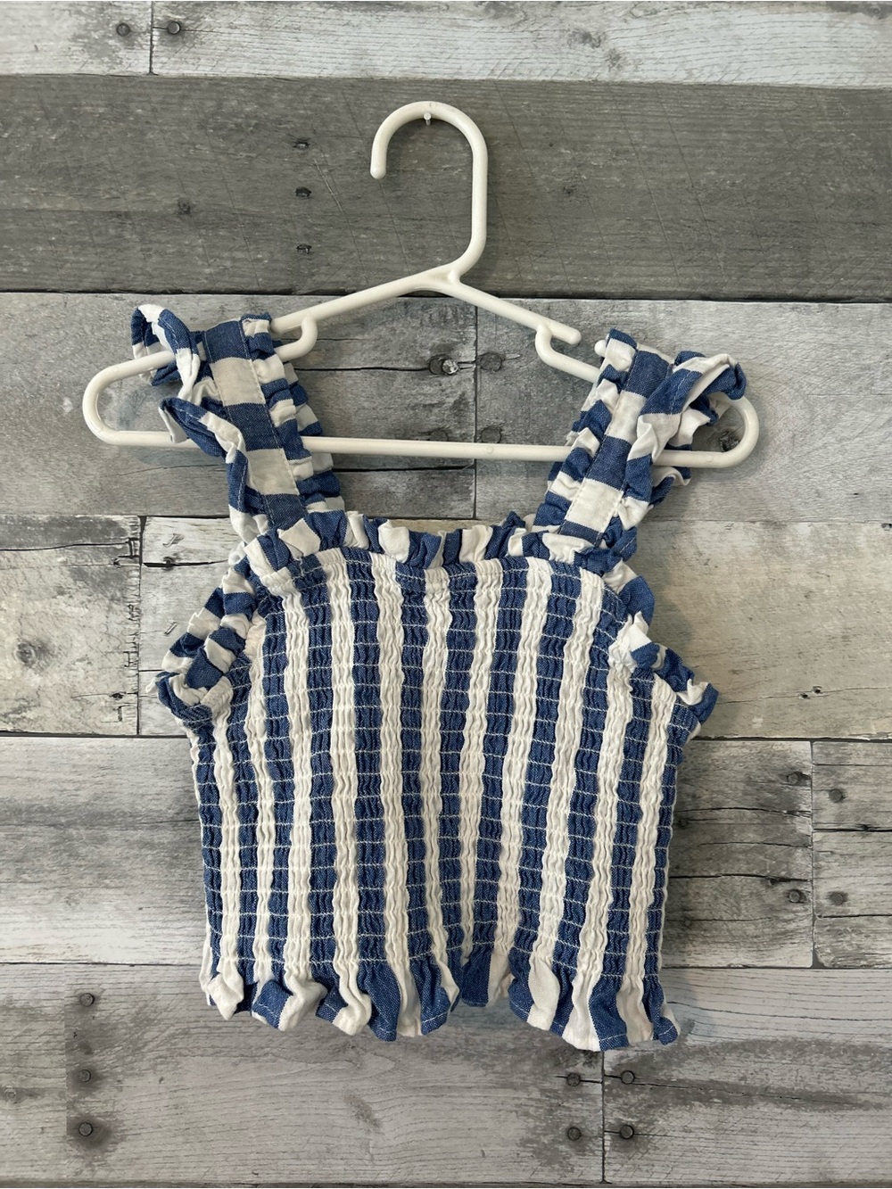 Rare Editions Blue and White Striped Smocked Tank